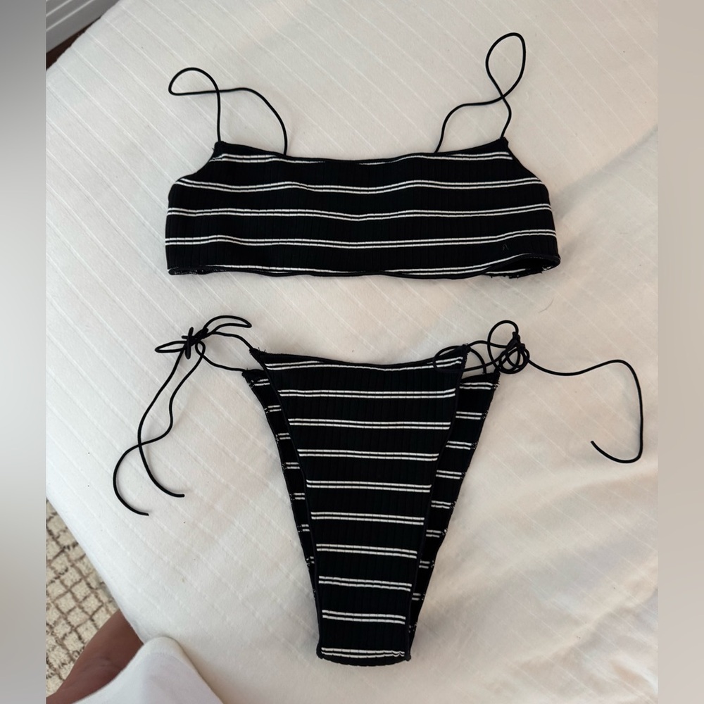 Tropic of C : The C Bralette and Bottom Set in Black and White Rib